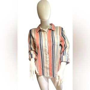 Erika Petite Medium Multicolor Button Down Shirt Casual Lightweight Blouse Top